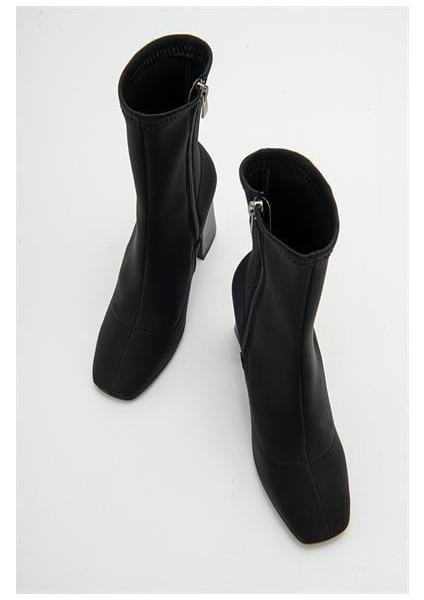 Kadın Brl Siyah Kalın Topuklu Fermuarlı Strech Bot