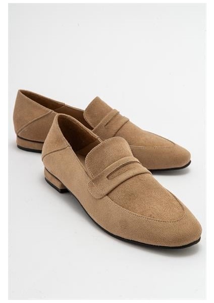 Kadın Orfe Bej Süet Loafer Ayakkabı