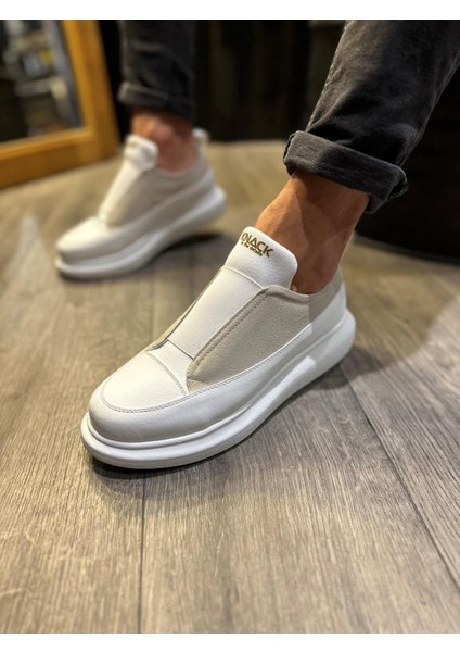 J911 Bağcıksız Lastikli Ortopedik Taban Günlük Erkek Spor Sneaker Ayakkabı Bt Beyaz