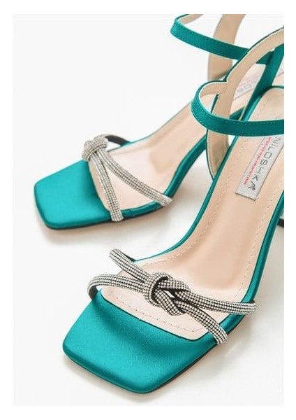 Kadın Fna Petrol Mavi Saten Sandalet