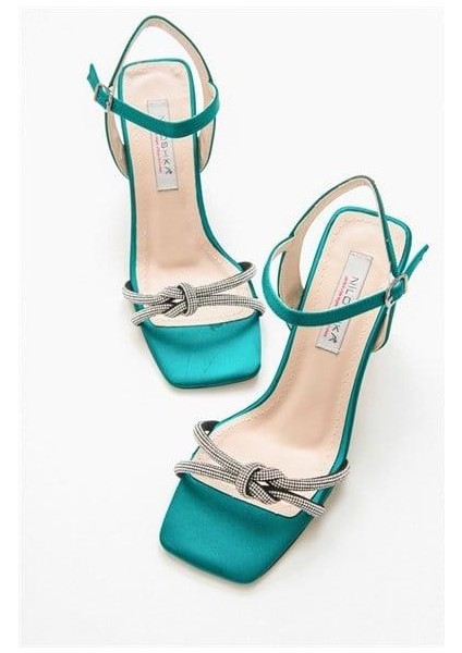 Kadın Fna Petrol Mavi Saten Sandalet