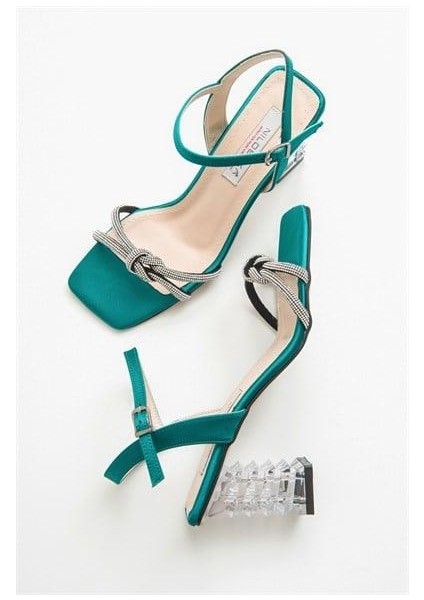 Kadın Fna Petrol Mavi Saten Sandalet