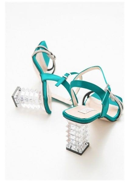 Kadın Fna Petrol Mavi Saten Sandalet