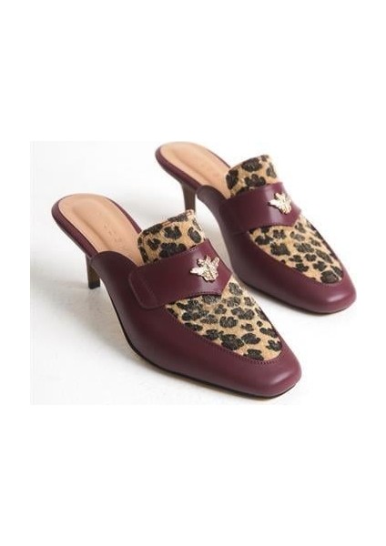 Kadın Ornll Leopar Desen Aksesuarlı Loafer Terlik