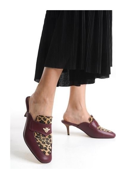 Kadın Ornll Leopar Desen Aksesuarlı Loafer Terlik modelleri