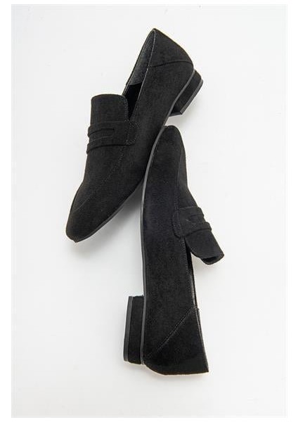 Kadın Orfe Siyah Süet Loafer Ayakkabı