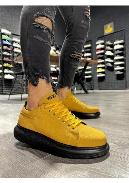 J045 Bağcıklı Ortopedik Taban Günlük Erkek Spor Sneaker Ayakkabı St Sarı