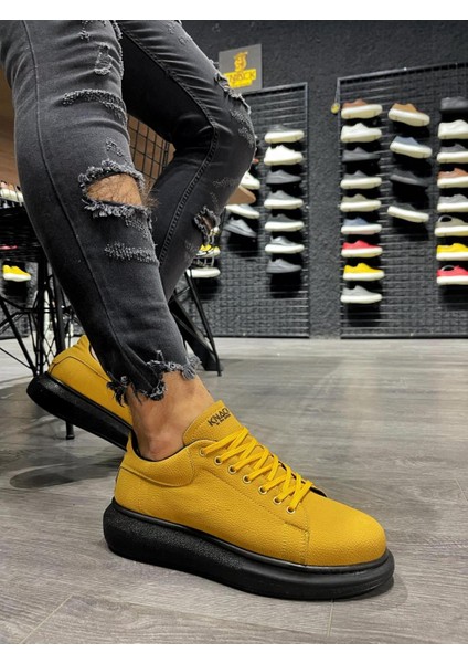 J045 Bağcıklı Ortopedik Taban Günlük Erkek Spor Sneaker Ayakkabı St Sarı fiyatları