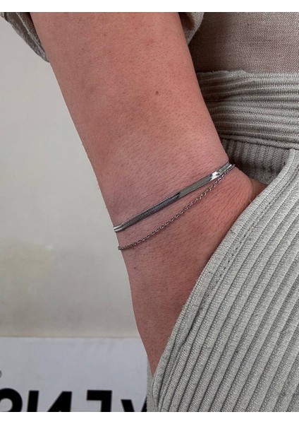 Silver Erkek Ikili Zincir Bileklik Kadın Paslanmaz Çelik Renk Atmaz Unısex Kararmaz Çelik Bileklik modelleri