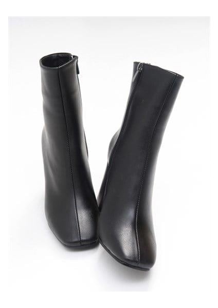 Kadın TLL Siyah Cilt Kalın Topuk Bot