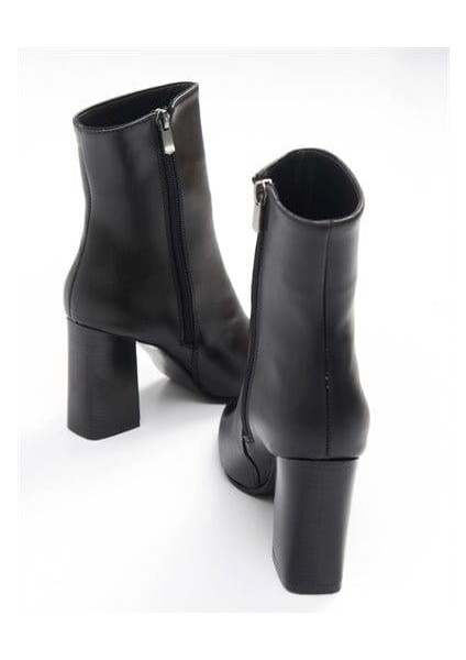 Kadın TLL Siyah Cilt Kalın Topuk Bot