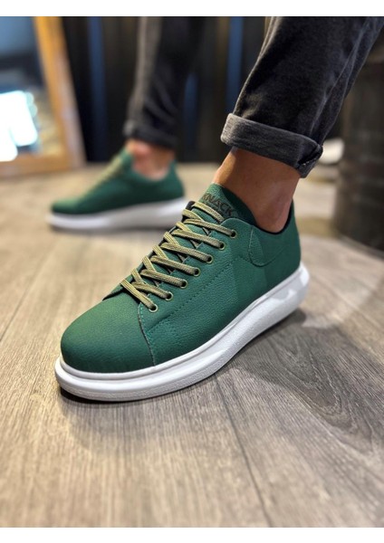 J045 Bağcıklı Ortopedik Taban Günlük Erkek Spor Sneaker Ayakkabı Bt Yeşil