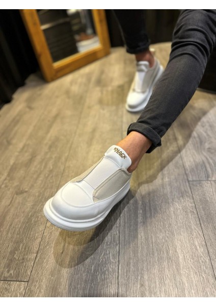 J911 Bağcıksız Lastikli Ortopedik Taban Günlük Erkek Spor Sneaker Ayakkabı Bt Beyaz indirimleri