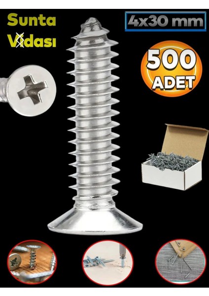 4X30 mm Ahşap Sunta Vidası (500 Adet)