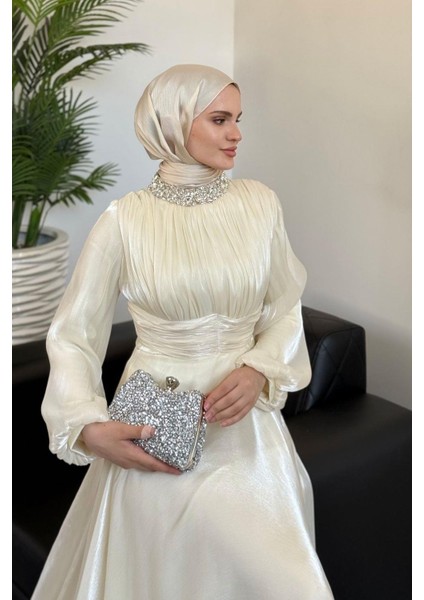 Talya Boynu Taşlı Abiye Ekru fırsatları