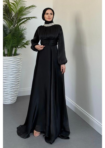 Talya Boynu Taşlı Abiye Siyah modelleri