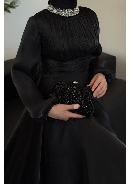 Talya Boynu Taşlı Abiye Siyah indirimleri