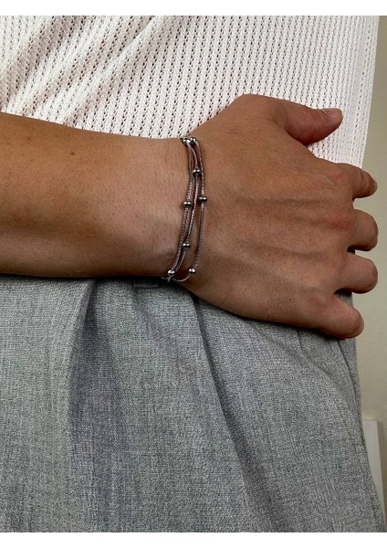 Silver Erkek Üçlü Zincir Bileklik Kadın Paslanmaz Çelik Renk Atmaz Unısex Kararmaz Çelik Bileklik