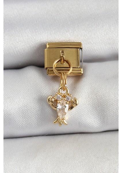 316L Çelik Sallantılı Zirkon Taşlı Yengeç Model Gold Renk Nomination Charm
