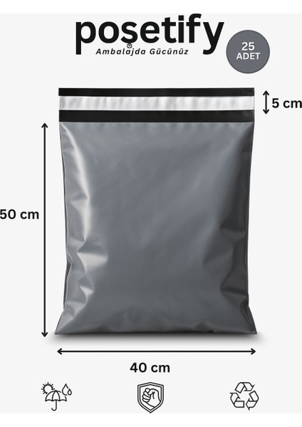 Gri Cepsiz Kargo Poşeti 40X50+5 cm 100 Adet E-Ticaret Poşeti | Yapışkan Bantlı Kargo Zarfı