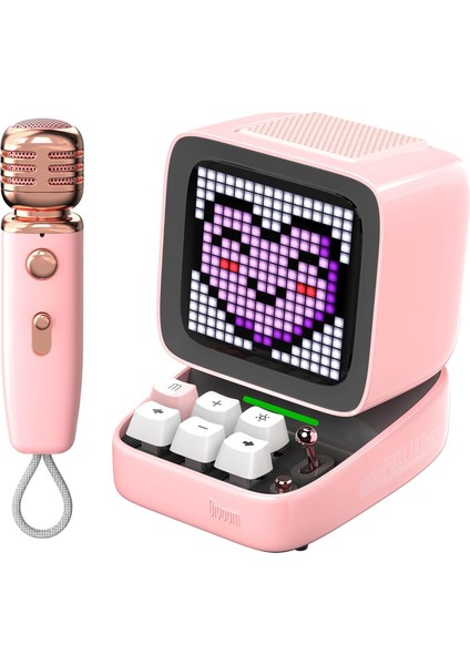 Ditoo-Mic Karaoke Mikrofonlu Uyarlanabilir Piksel Ekranlı Bluetooth Hoparlör-Hediye Kutulu (Pembe)
