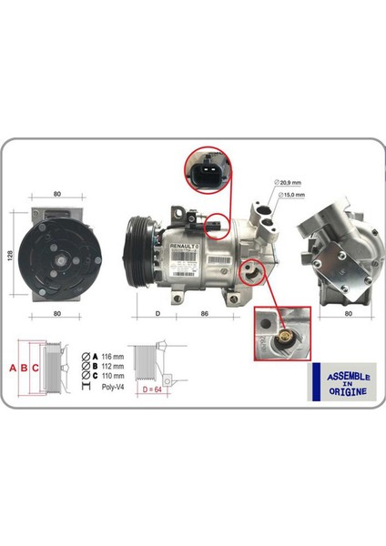 Klima Kompresörü Sifir Ürün Renault Symbol Iii 14 Dacia Sandero Ii 12 Logan Mcv Logan Ii 12 0.9 Tce 1.2 Dpmah