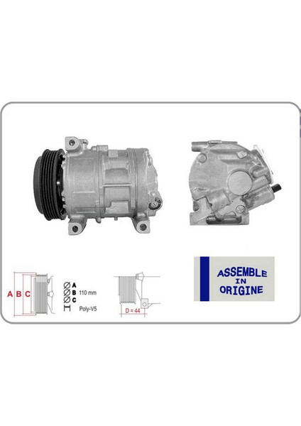 Klima Kompresörü Sifir Ürün Fiat Doblo 10 Fiorino 08 Grande Punto 05 15 Linea 07 Punto Evo 09 1 4 Alfa Mito 09 18 Opel Combo 12 1.2 / 1.4 12V 5 Kanal 110MM Dpmah