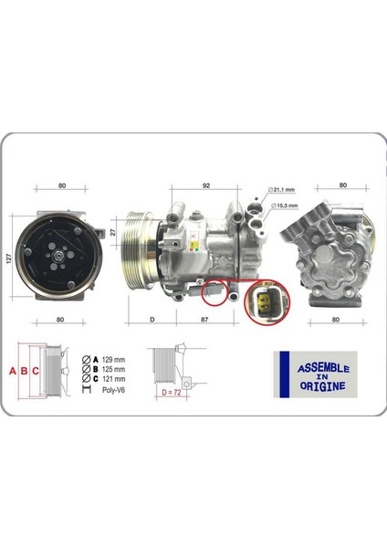 Klima Kompresörü Sifir Ürün Renault Clio Iii 04 12 Kangoo Ii 08 Modus 04 Micra Iii 03 10 Qashqai J10 06 13 1.5dci K9K 12V 6 Kanal 125MM Mercedes Citan W415 12 Dpmah