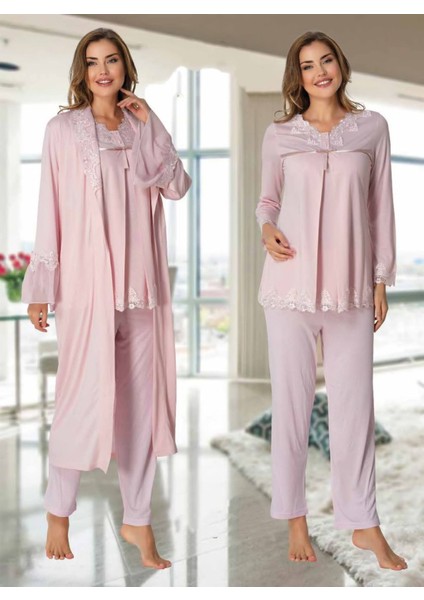Dvina Effortt Lohusa Sabahlıklı Pijama Takımı Pembe - 7034