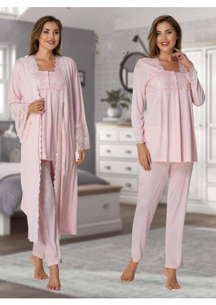 Dvina Effortt Lohusa Sabahlıklı Pijama Takımı Pembe - 7014