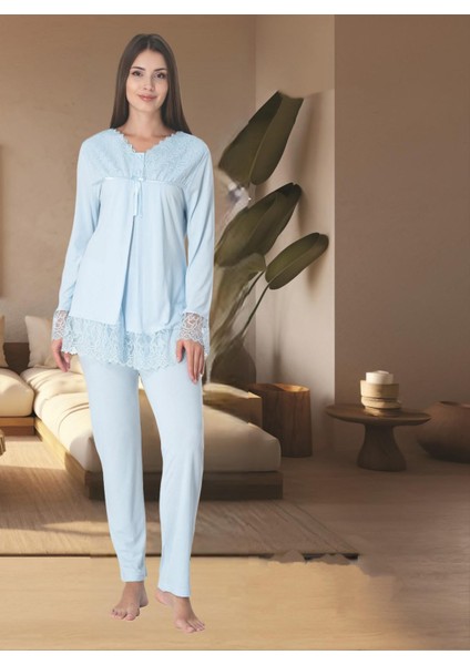 Dvina Effortt Lohusa Pijama Takımı Mavi - 7042