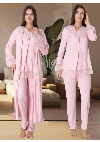 Dvina Effortt Lohusa Sabahlıklı Pijama Takımı Pembe - 7044