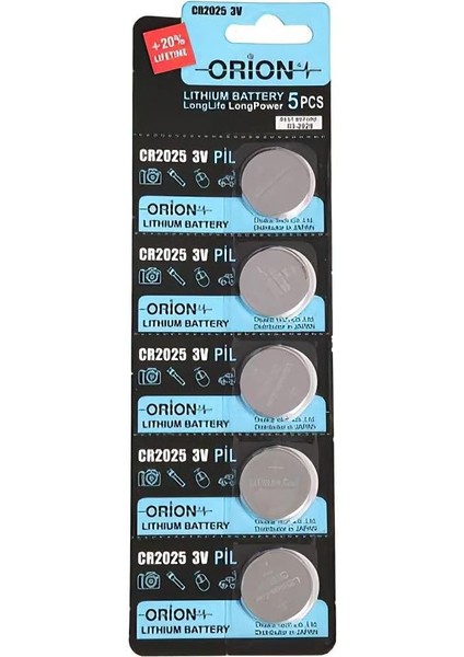 CR2025 3V Lityum Pil 5'li Paket