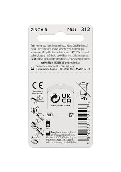 Extra Power 312 Numara Işitme Cihazı Pili (10 Paket x 6 Adet = 60 Adet Pil)
