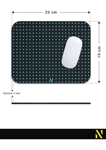 Turkuaz Renkli Dot Nokta Desenli Ergonomik Mouse Pad - 23 cm x 19 cm - Kaydırmaz Taban Ev ve Ofis Kullanımı Fare Altlığı Mousepad