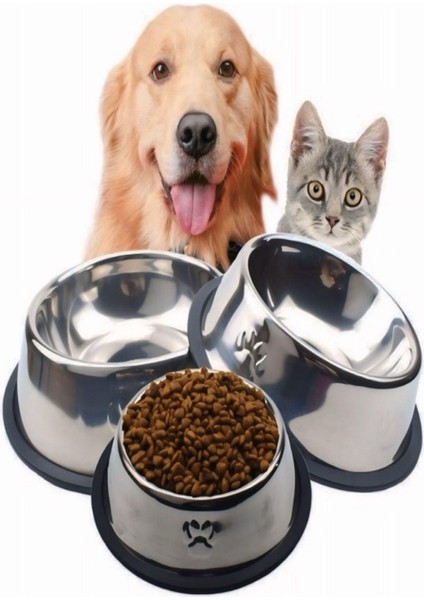 Çok Renkli Paslanmaz Çelik Mama ve Su Kabı, 18 cm Orta Boy