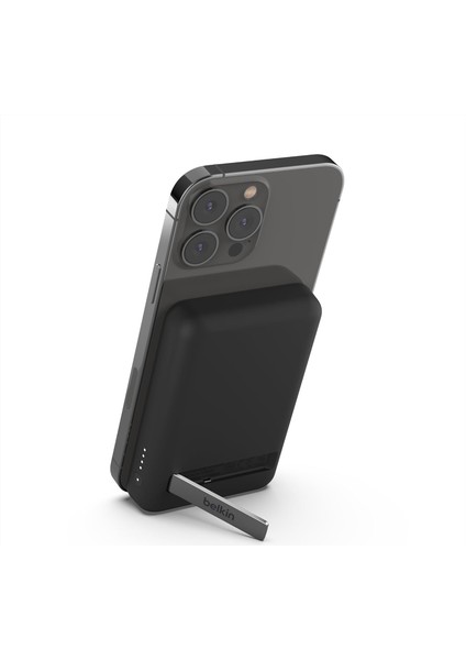 5000MAH Manyetik Kablosuz Güç Bankası, Magsafe Uyumlu Taşınabilir Power Bank, 7.5W Çıkış ve 10W Girişli Batarya, Standlı, iPhone 15, 14, 13, 12 ile Uyumlu - Siyah