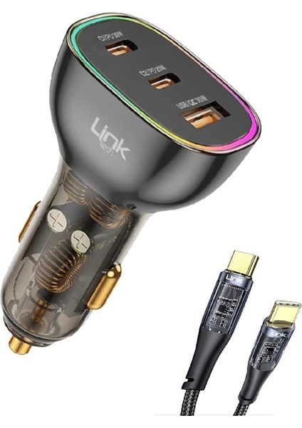 C508 80W 2xpd 30+20W + USB Araç Içi Type-C Şarj Aleti
