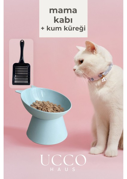 Eğimli Mama Kabı, Mavi, Ergonomik ve Sağlıklı Tasarım, Kedi ve Köpekler Için