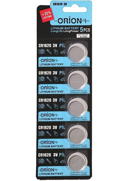 CR1620 3V Lityum Pil 5'li Paket