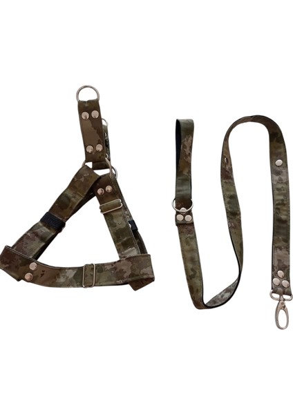 Köpek göğüs tasması gezdirme kayışlı set orta ve büyük ırk kamuflaj kumaş genişlik:3cm göğüs ölçüsü:55-95cm ayarlamalı K.uzunluk:120cm dog harness TB3-4