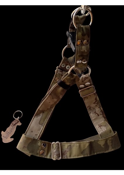 Köpek göğüs tasması gezdirme kayışlı set orta ve büyük ırk kamuflaj kumaş genişlik:3cm göğüs ölçüsü:55-95cm ayarlamalı K.uzunluk:120cm dog harness TB3-4 indirimleri