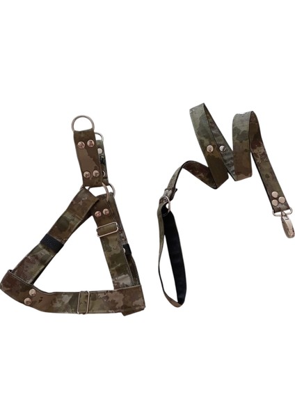 Köpek göğüs tasması gezdirme kayışlı set orta ve büyük ırk kamuflaj kumaş genişlik:3cm göğüs ölçüsü:55-95cm ayarlamalı K.uzunluk:120cm dog harness TB3-4