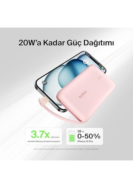 Boostcharge Power Bank, Entegre Kablolu Taşınabilir Şarj Cihazı 10K Pd 20W - Usb-C Güç Dağıtımı, iPhone Power Bank iPhone 16 Serisi, iPad Pro, Galaxy S24 ve Daha Fazlası Için Hızlı Şarj