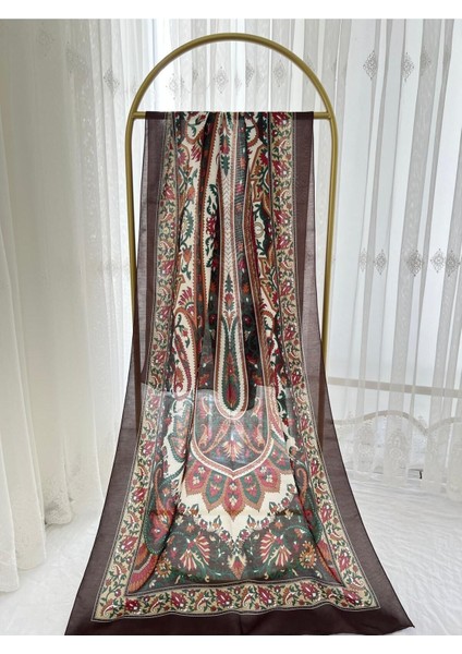 Retro Desen Pamuk Şal Kahve