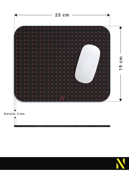 Bordo Renkli Dot Nokta Desenli Ergonomik Mouse Pad - 23 cm x 19 cm - Kaydırmaz Taban Ev ve Ofis Kullanımı Fare Altlığı Mousepad