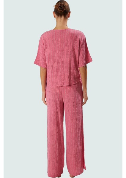 Plaj Şıklığı Dokuma Keten Karışımlı Rahat Pantolon Takım Trend Tasarım Modern Stil modelleri