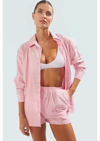 Şık Çizgili Plaj Takımı Pamuk ve Poliamid Karışımı Regular Kalıp Mükemmel Uyum Görünüm