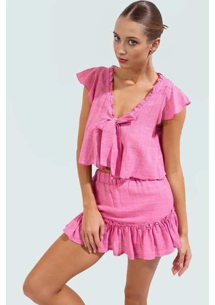 Pamuklu Viskoz Örme Bluz Etek Takım Dik Yaka Reglan Kol Yazlık Plaj Rahat Kullanım Dayanıklı Malzeme fiyatları