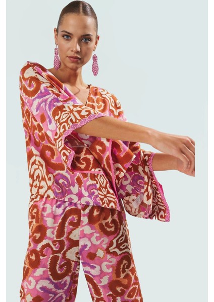 Viskoz Etnik Desenli Yarasa Kol Plaj Takımı Yazlık Rahat Şık Özel Tasarım fiyatları